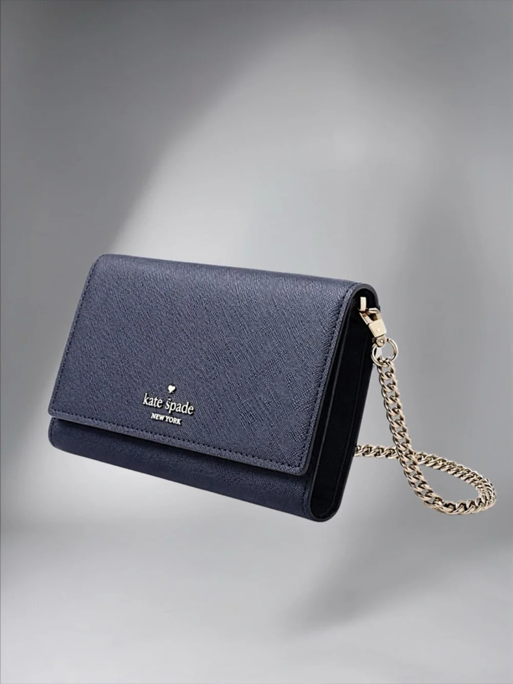 Kate Spade New York Spencer Flap Chain Wallet – Navy Saffiano Leather